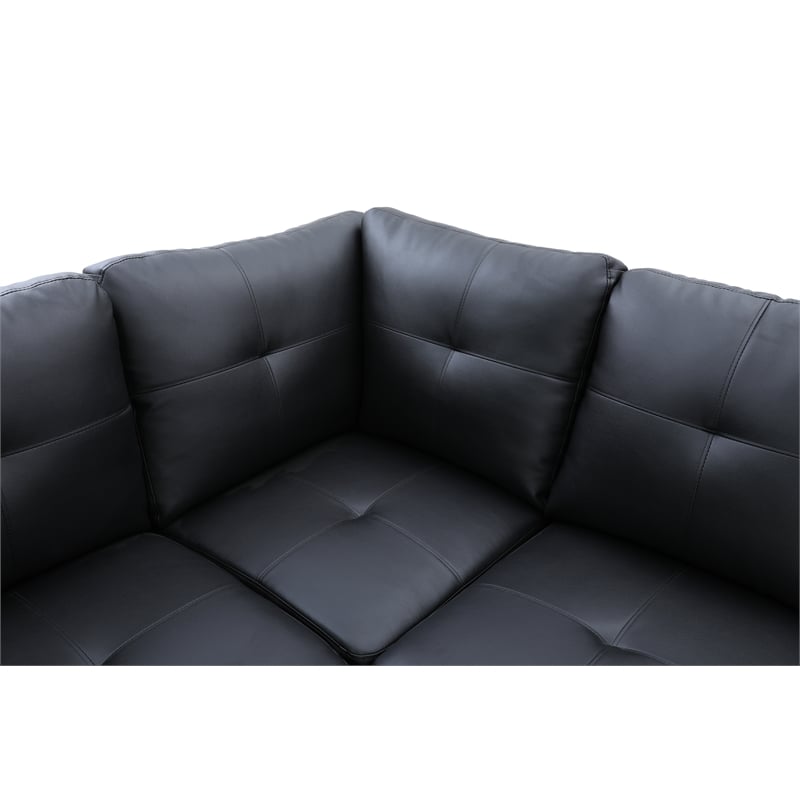 Pemberly Row Modern (Black) 3PC Faux Leather Sectional w/ottoman