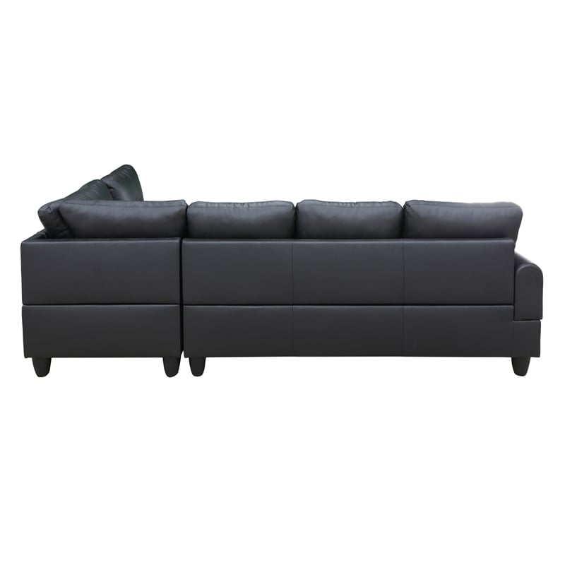 Pemberly Row Modern (Black) 3PC Faux Leather Sectional w/ottoman
