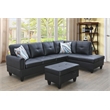 Pemberly Row Modern (Black) 3PC Faux Leather Sectional w/ottoman