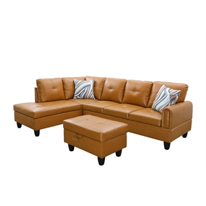 Pemberly Row Faux Leather 3PC Sectional w/ottoman (Rusty Orange)