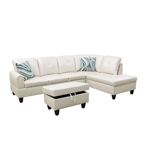 Pemberly Row Modern / Contemporary Off White 3PC Sectional w/ottoman