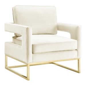 Pemberly Row 20&quot Modern Velvet and Stainless Steel Chair in Cream/Gold