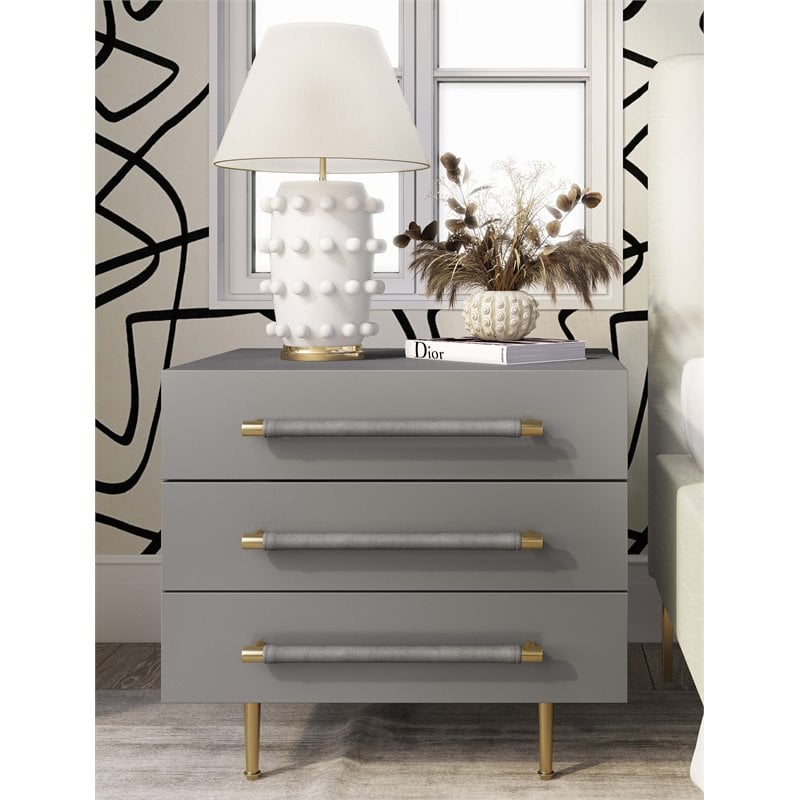 Pemberly Row Modern / Contemporary Gray Acacia Wood Nightstand