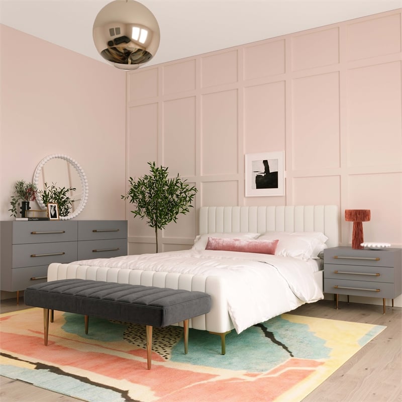 Pemberly Row Modern / Contemporary Gray Acacia Wood Nightstand