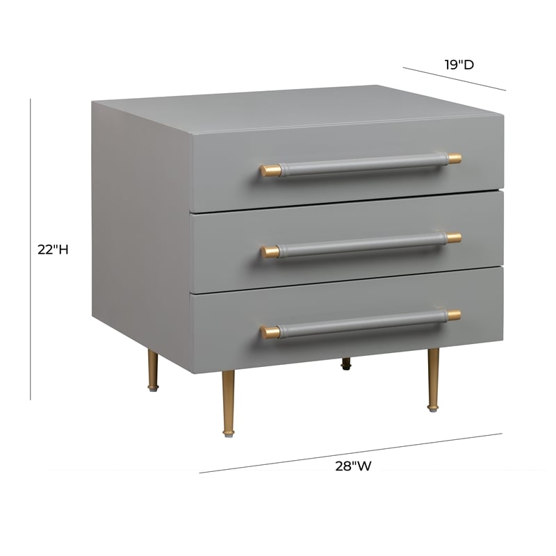 Pemberly Row Modern / Contemporary Gray Acacia Wood Nightstand
