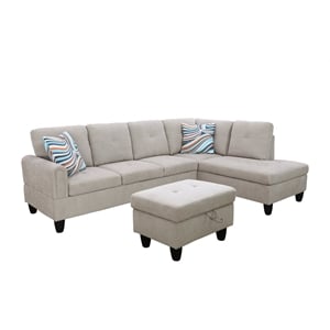 Pemberly Row Modern 3PC Right Facing Sectional Sofa with Ottoman