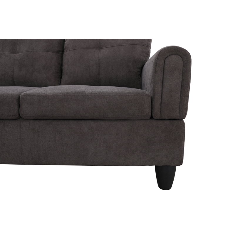 Pemberly Row Modern 3PC Sectional Sofa with Ottoman (Dark Brown)