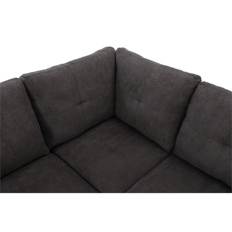 Pemberly Row Modern 3PC Sectional Sofa with Ottoman (Dark Brown)