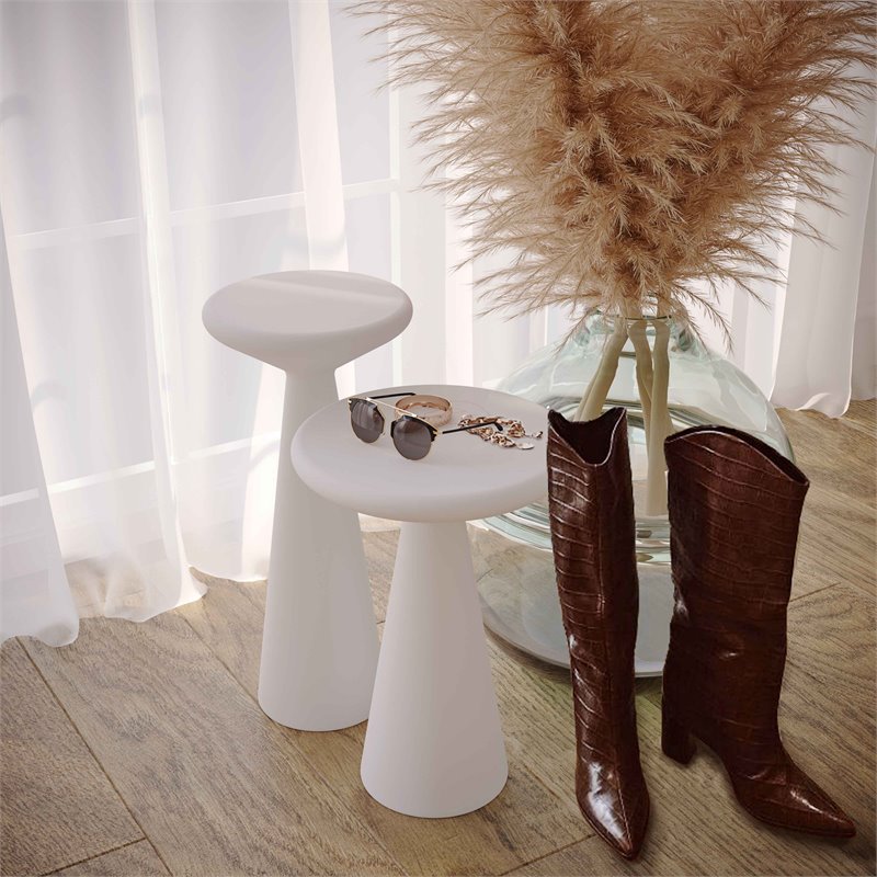 Pemberley Row Concrete White Accent Tables Circle Durable Set of 2 20