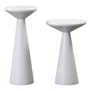 Pemberly Row 20&quotH Transitional Stone Accent Tables in White (Set of 2)