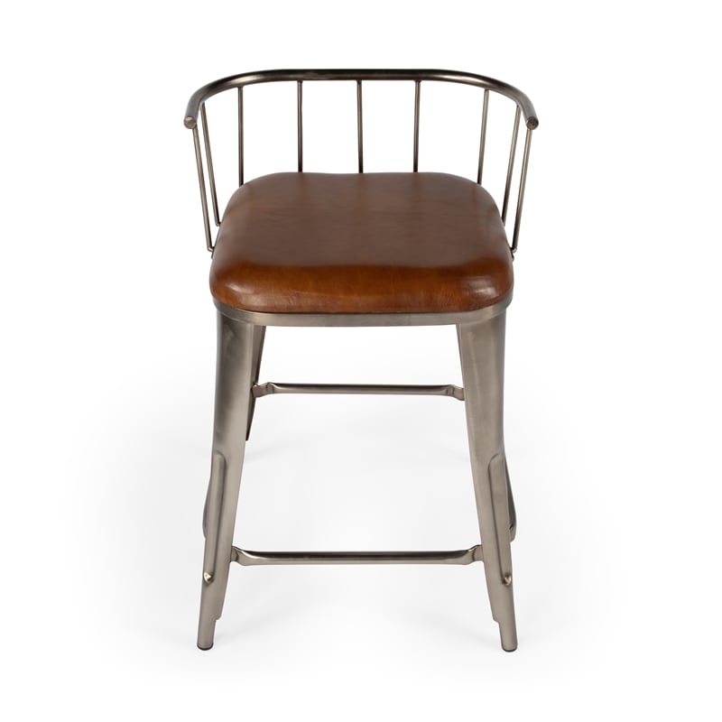 Pemberly Row Contemporary Iron & Leather Counter Stool - Brown
