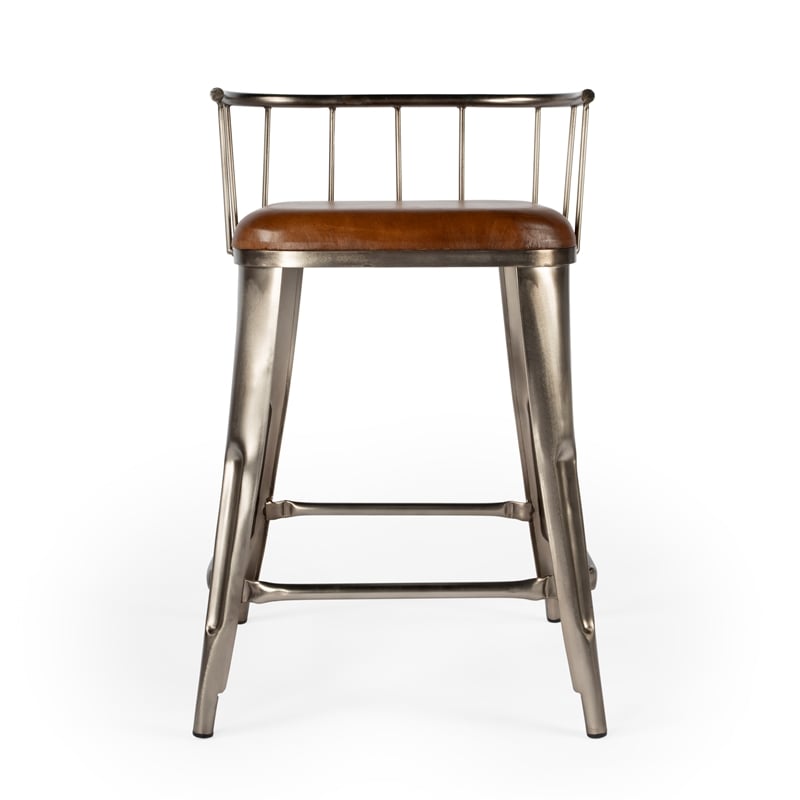 Pemberly Row Contemporary Iron & Leather Counter Stool - Brown
