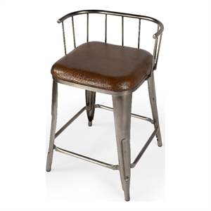 Pemberly Row Contemporary Iron & Leather Counter Stool - Brown