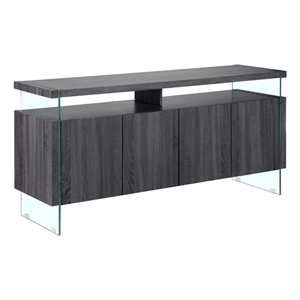 Pemberly Row Walnut Wood 4 Door Server with Internal Storage and Glass Legs