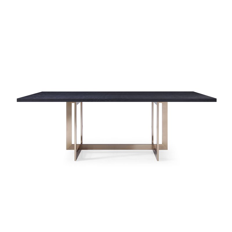 Pemberly Row Rectangular Modern Wood & Stainless Steel Dining Table in Black