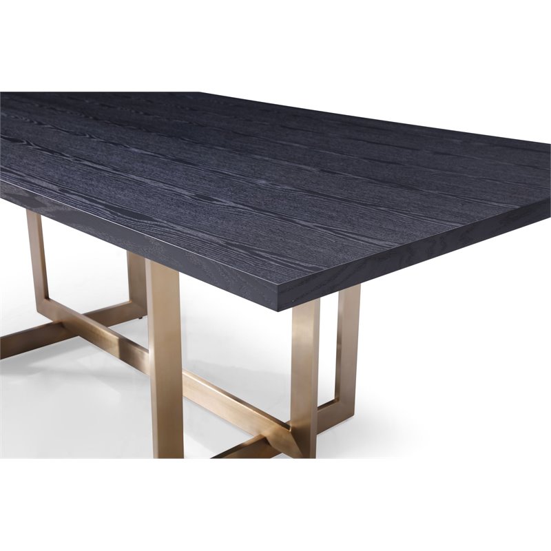 Pemberly Row Rectangular Modern Wood & Stainless Steel Dining Table in Black