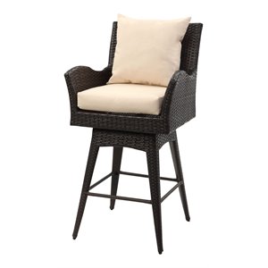Pemberly Row 26.8&quot Swivel Wicker / Rattan Arm Counter Stool in Brown/Beige
