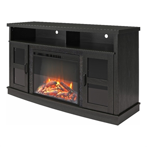 Pemberly Row Fireplace Console for TVs up to 60&quot in Black Oak