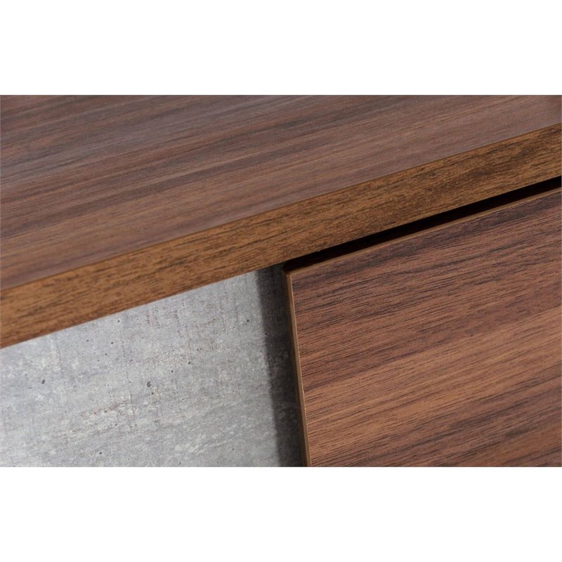 Pemberly Row 6-Drawer Modern Wood & Faux Concrete Dresser in Walnut/Gray