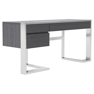 Pemberly Row 3-Drawer Modern Stainless Steel & MDF Wood Desk in Elm Gray