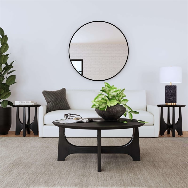 Pemberly Row Modern / Contemporary Round End Table in Black Wood