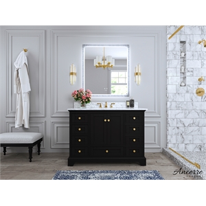 Pemberly Row Modern 48&quot Wood Bathroom Vanity Set in Black Onyx