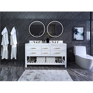 Pemberly Row 60&quot Bathroom Vanity Set with Gold Hardware in White