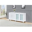 Pemberly Row High Gloss White 4 Door Wood Cabinet Server w/ Frosted Glass Doors