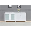 Pemberly Row High Gloss White 4 Door Wood Cabinet Server w/ Frosted Glass Doors