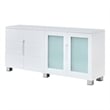 Pemberly Row High Gloss White 4 Door Wood Cabinet Server w/ Frosted Glass Doors