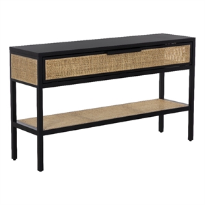 Pemberly Row Modern 55.25x15&quot Modern Wood Console Table in Black