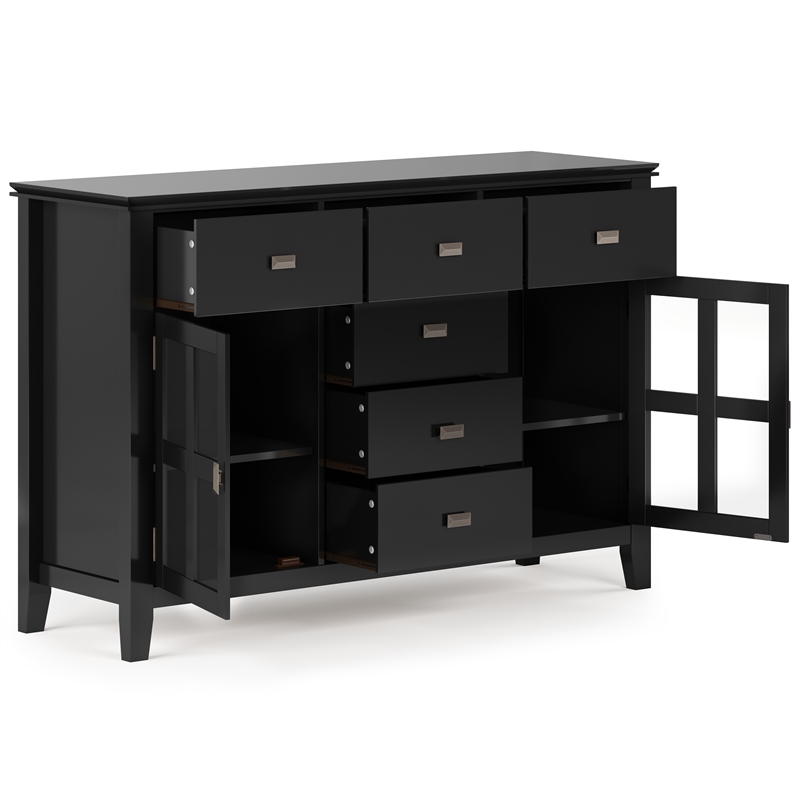 Pemberly Row SOLID WOOD 54 inch Wide Sideboard Buffet Credenza - Black