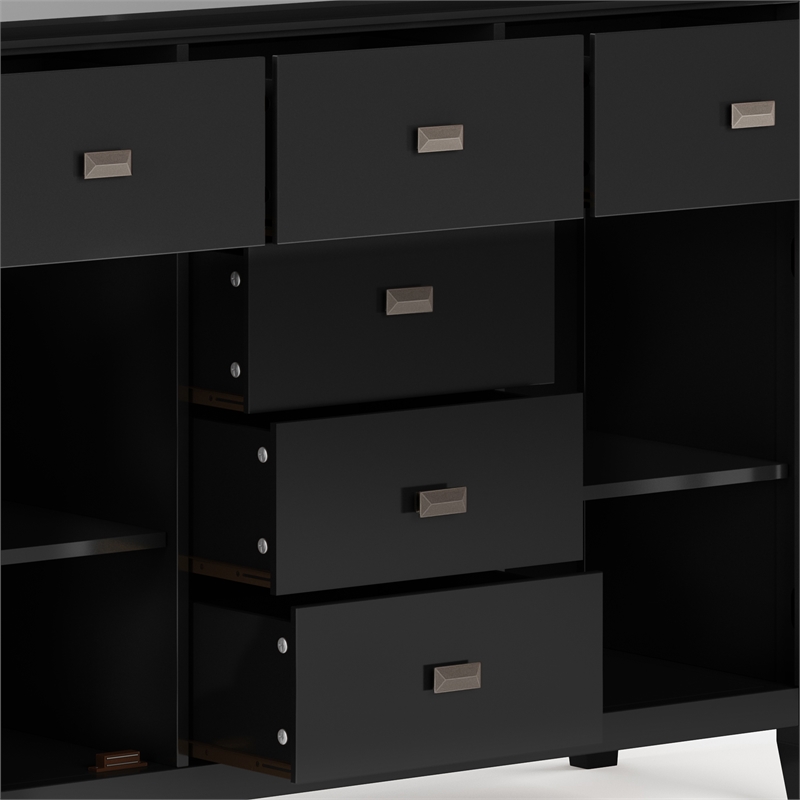 Pemberly Row SOLID WOOD 54 inch Wide Sideboard Buffet Credenza - Black