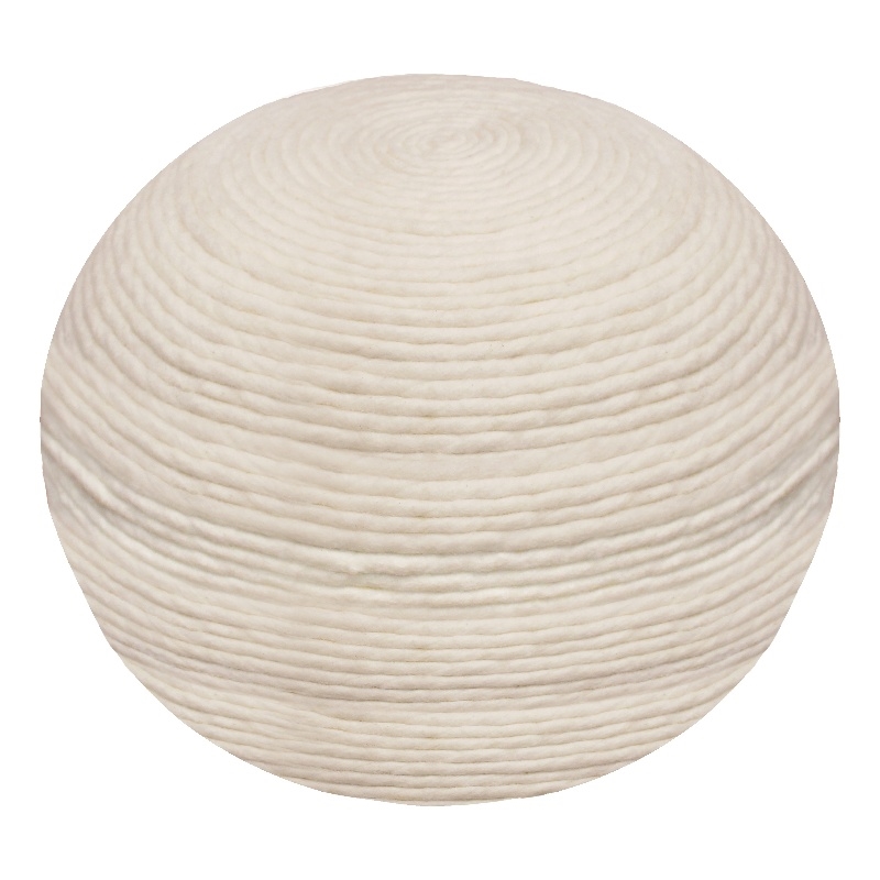 Pemberly Row Modern Round Pouf in Ivory Wool with Polyester Filling