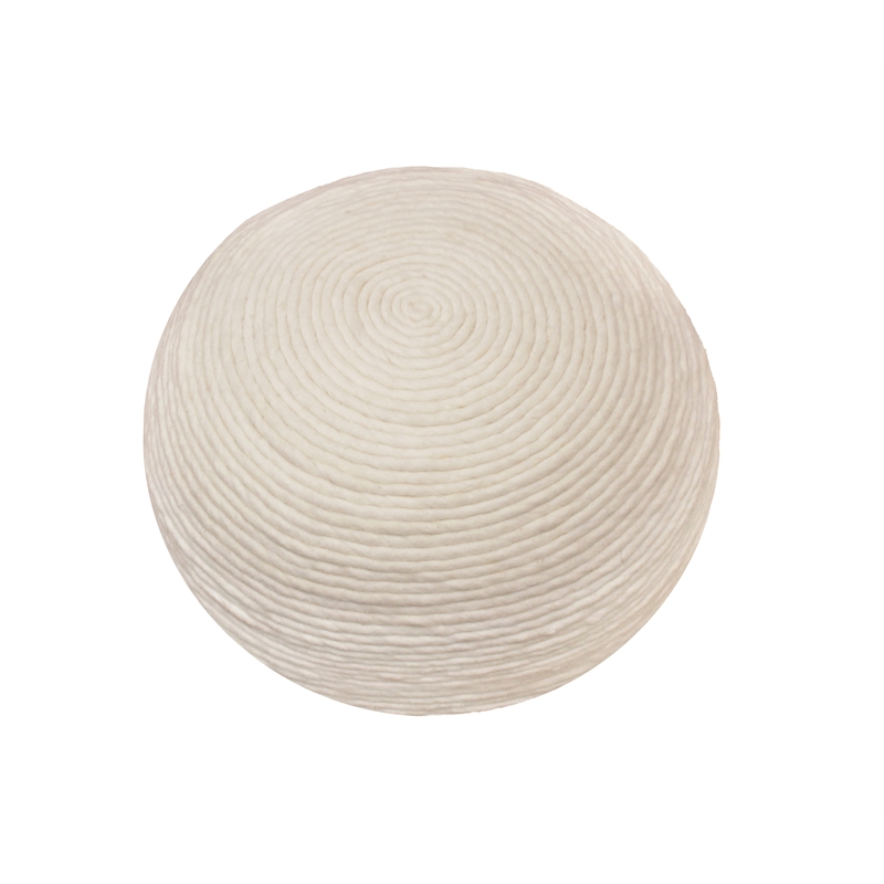 Pemberly Row Modern Round Pouf in Ivory Wool with Polyester Filling