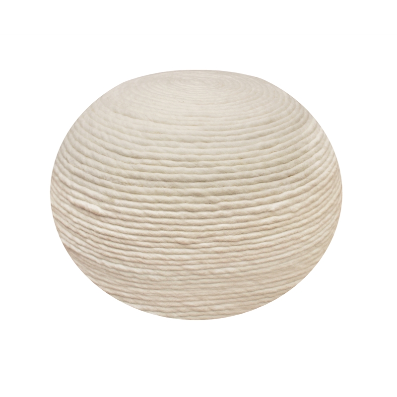 Pemberly Row Modern Round Pouf in Ivory Wool with Polyester Filling