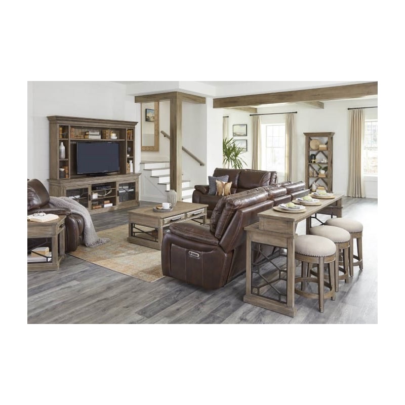 Pemberly Row Transitional Leather Power Recliner in Burnt Sienna