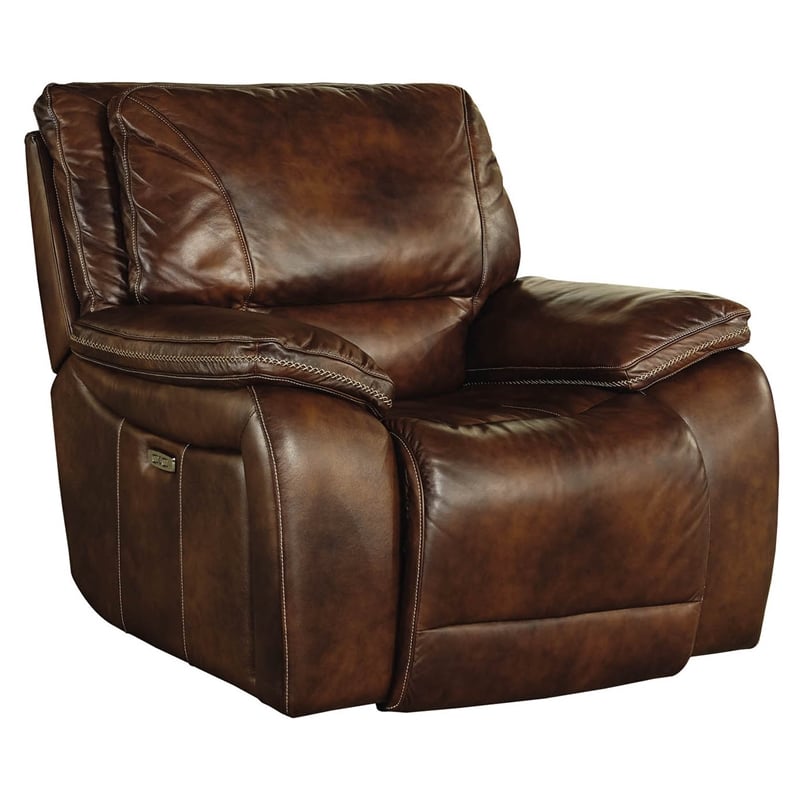 Pemberly Row Transitional Leather Power Recliner in Burnt Sienna