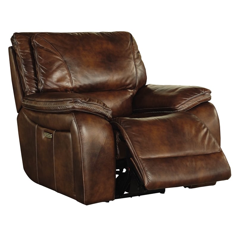 Pemberly Row Transitional Leather Power Recliner in Burnt Sienna