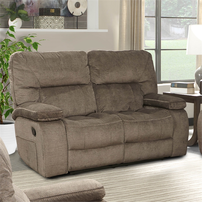 Pemberly Row Transitional Polyester Manual Loveseat in Kona Brown