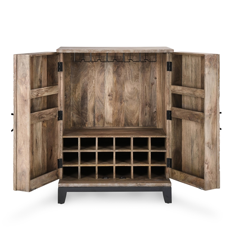 Pemberly Row Fixed Shelves Transitional Wood Bar Cabinet in Antique Gray