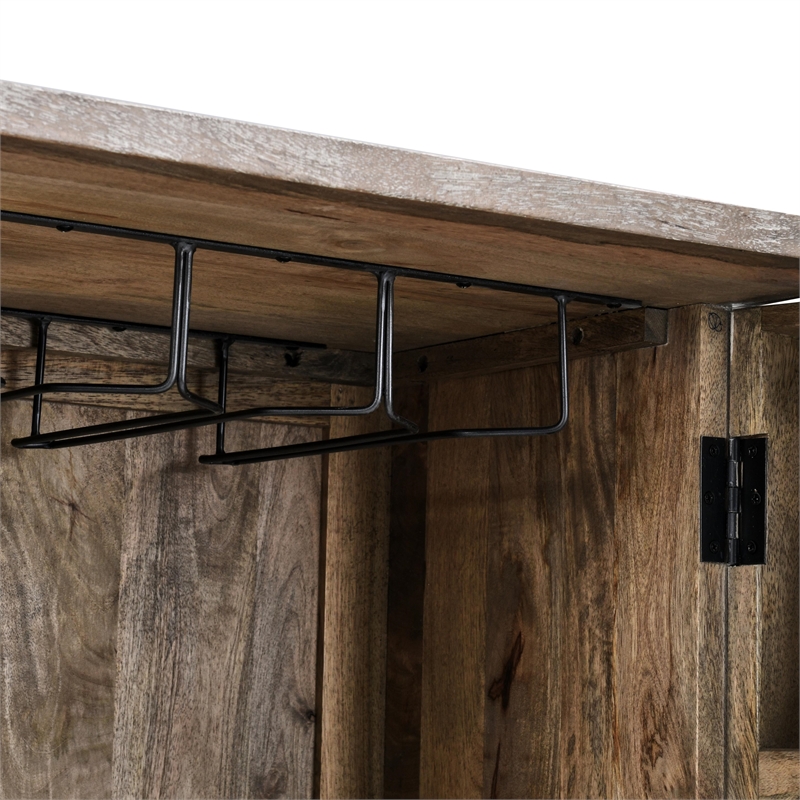 Pemberly Row Fixed Shelves Transitional Wood Bar Cabinet in Antique Gray