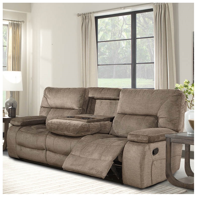 Pemberly Row Polyester Manual Drop Down Console Sofa in Kona Brown