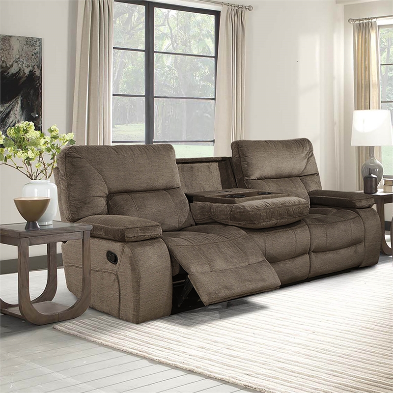 Pemberly Row Polyester Manual Drop Down Console Sofa in Kona Brown