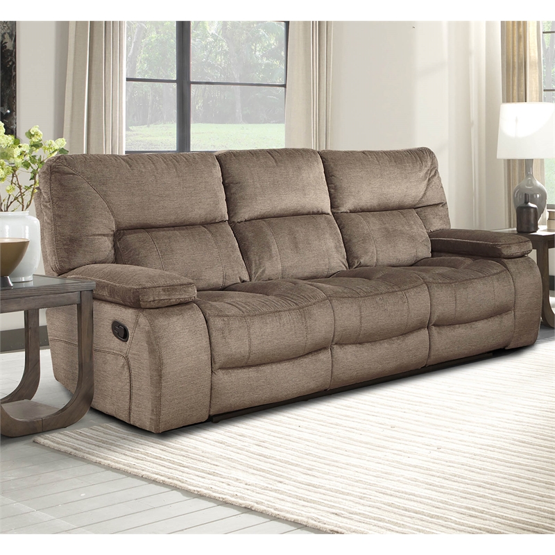 Pemberly Row Polyester Manual Drop Down Console Sofa in Kona Brown
