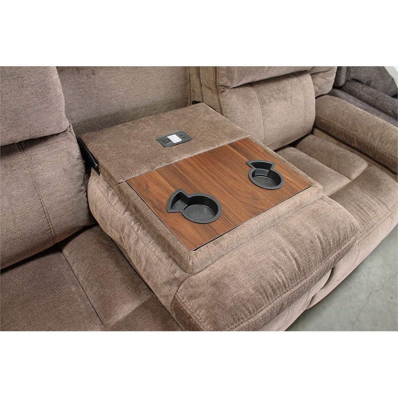 Pemberly Row Polyester Manual Drop Down Console Sofa in Kona Brown