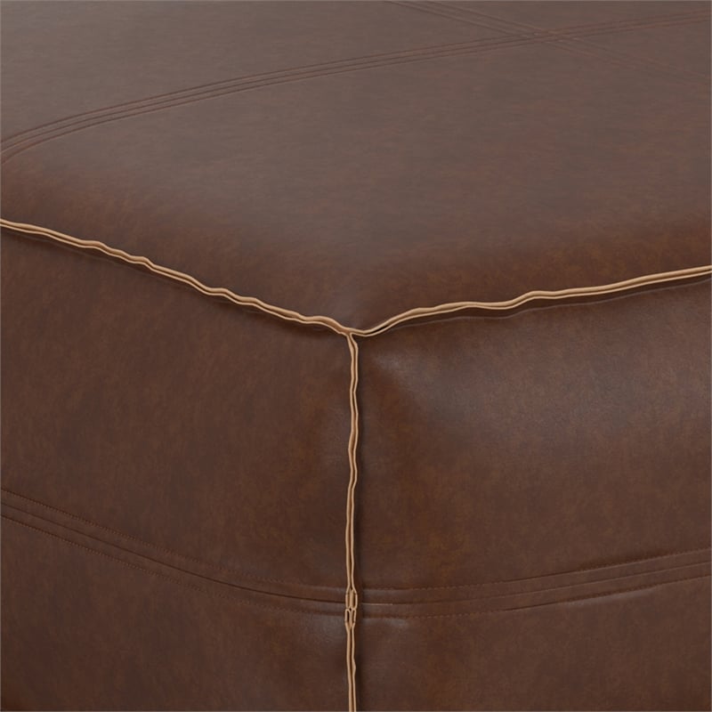 Pemberly Row Square Pouf in Distressed Dark Brown Vegan Faux Leather