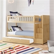Pemberly Row Contemporary Twin/Twin Step Bunk Bed w/ Twin Trundle - Natural Pine