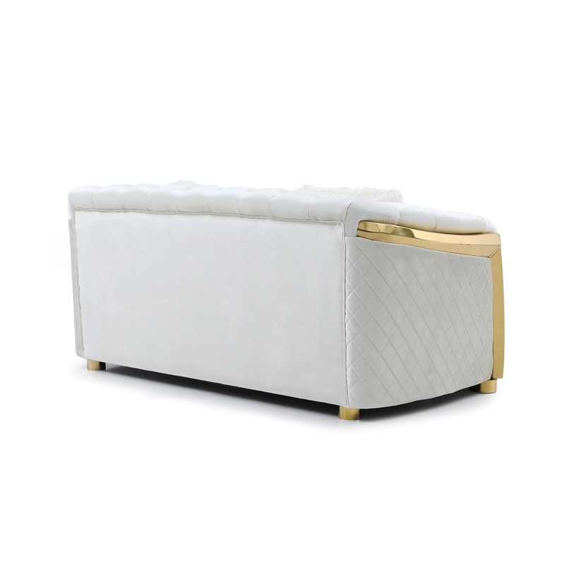 Pemberly Row Modern Velvet Upholstered Loveseat in Ivory/Gold Finish