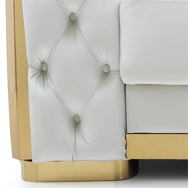Pemberly Row Modern Velvet Upholstered Loveseat in Ivory/Gold Finish